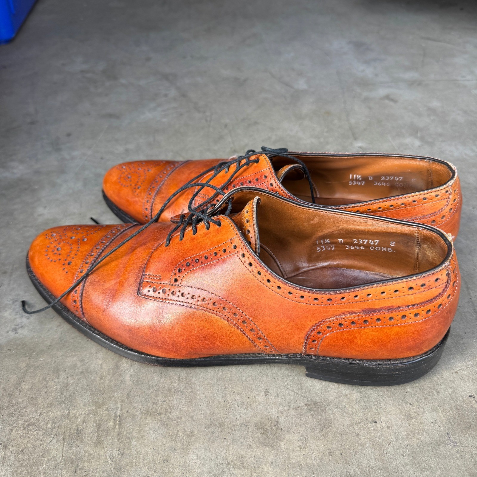 Allen Edmonds Sanford Walnut Leather Cap Toe Brogue Derby Shoes Mens 11.5 D 5247