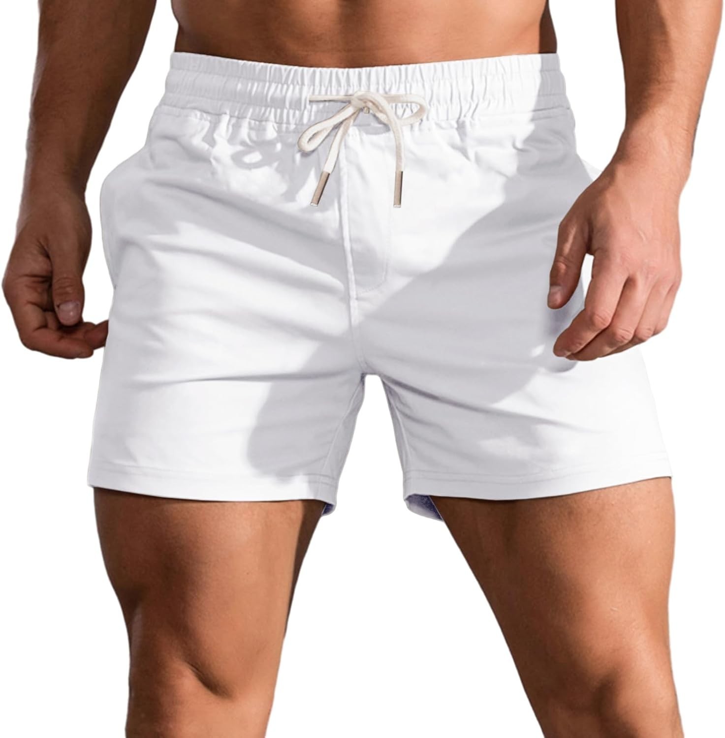 Mens Cotton 5-Inch Inseam Shorts Classic Fit Elastic Waist Casual Summer Workout