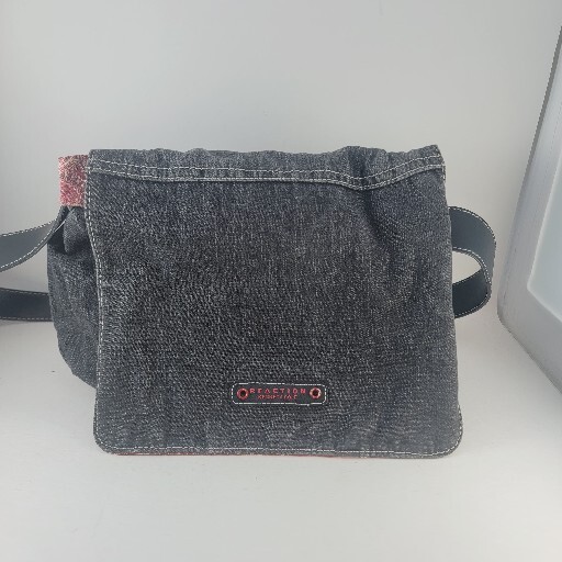 Reversible Purse Red Bandana or Solid Gray Denim by Reaction UNIQUE Cross Body
