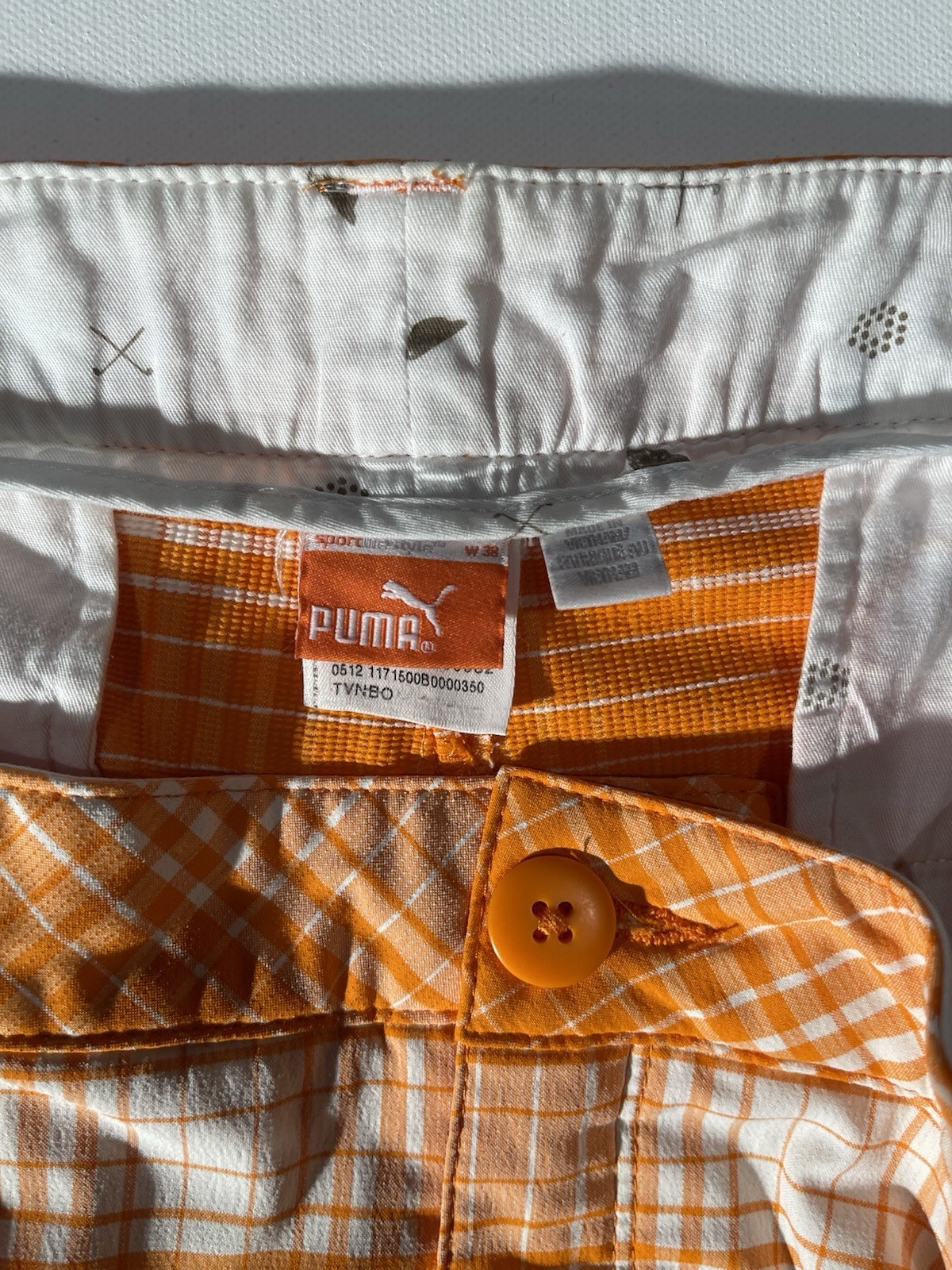 Puma Cobra Golf Mens Dry Cell Stretch Orange Plaids Casual Shorts Size 38