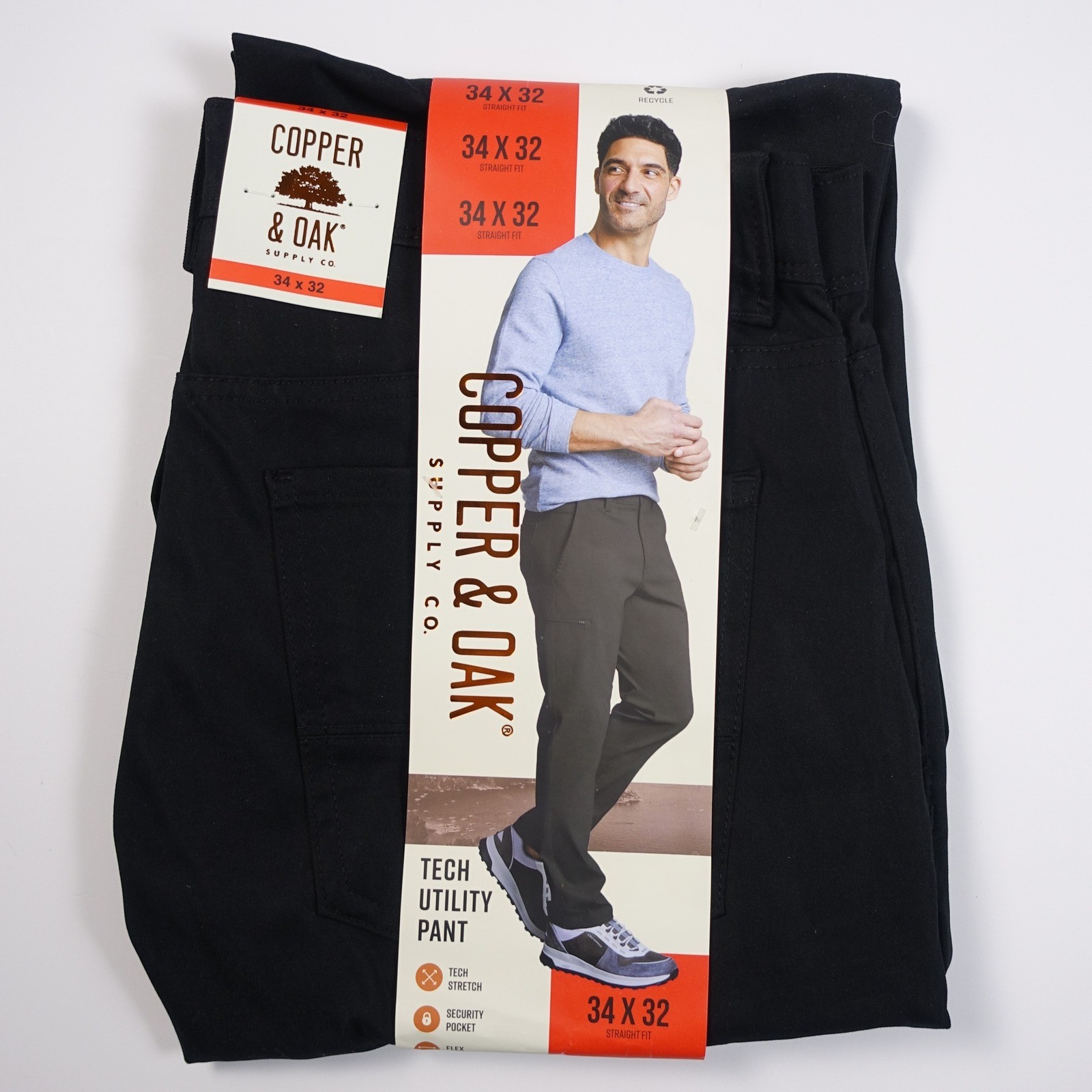 Copper and Oak Supply Co Mens 34×32 Black Straight Fit Tech Utility Pants