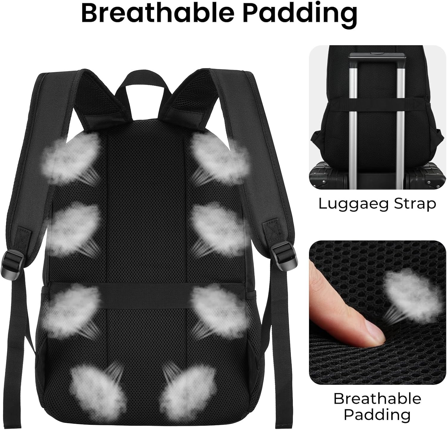 Unisex Black Backpack for School, Lightweight Boys Girls Fits 15.6 inch Notebook