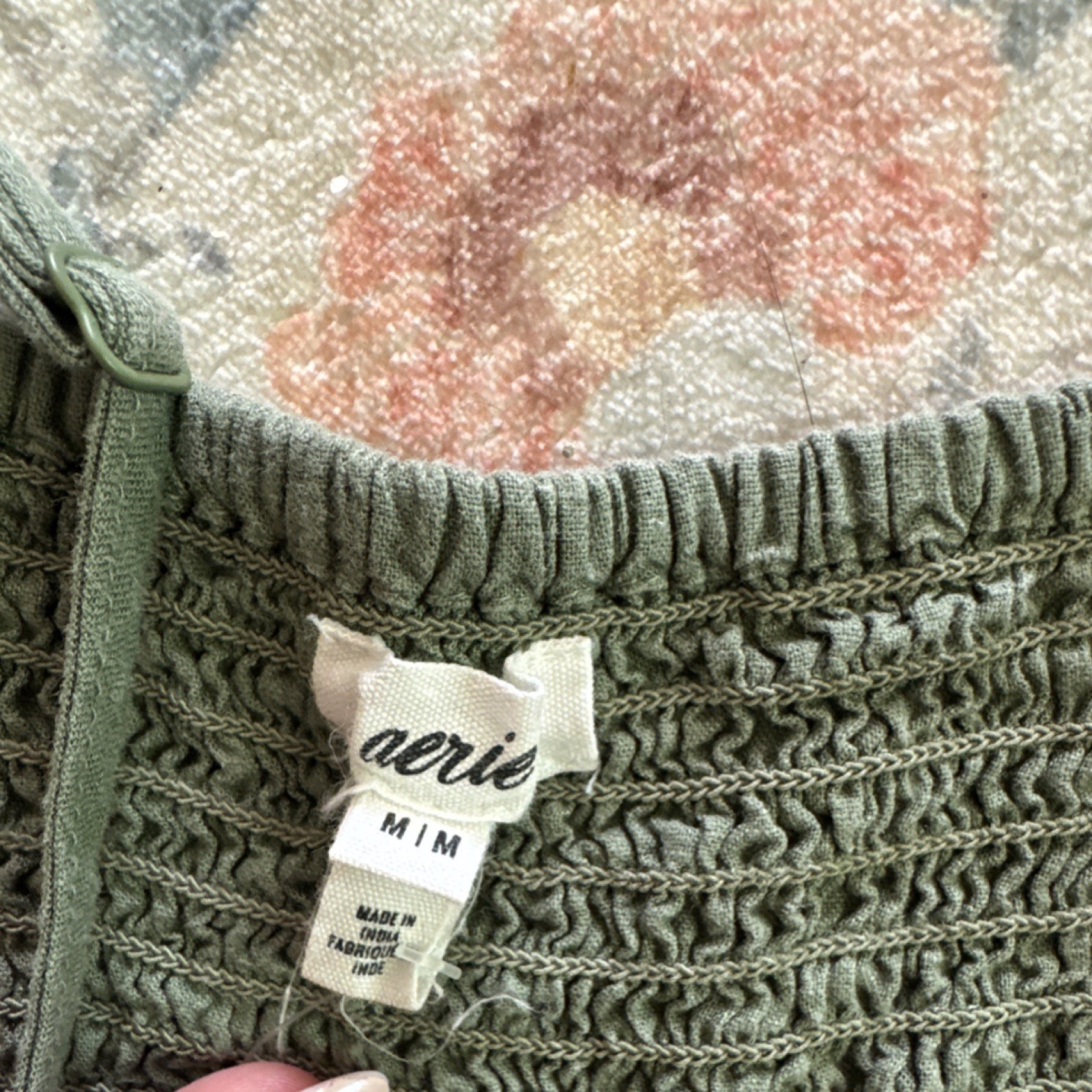 AERIE Linen Blend OLIVE GREEN Smocked CUTE Sleeveless SUMMER Sundress TUTU