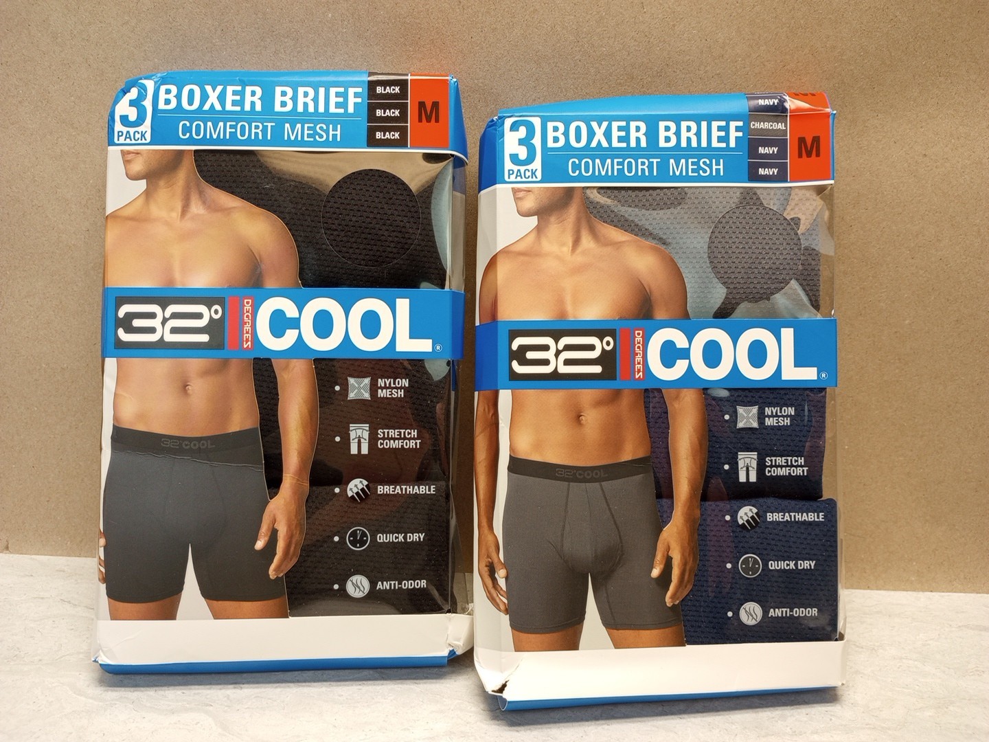 6 Pack – 32 Degrees Cool Men’s Comfort Mesh Boxer Brief Multicolor Sz. M