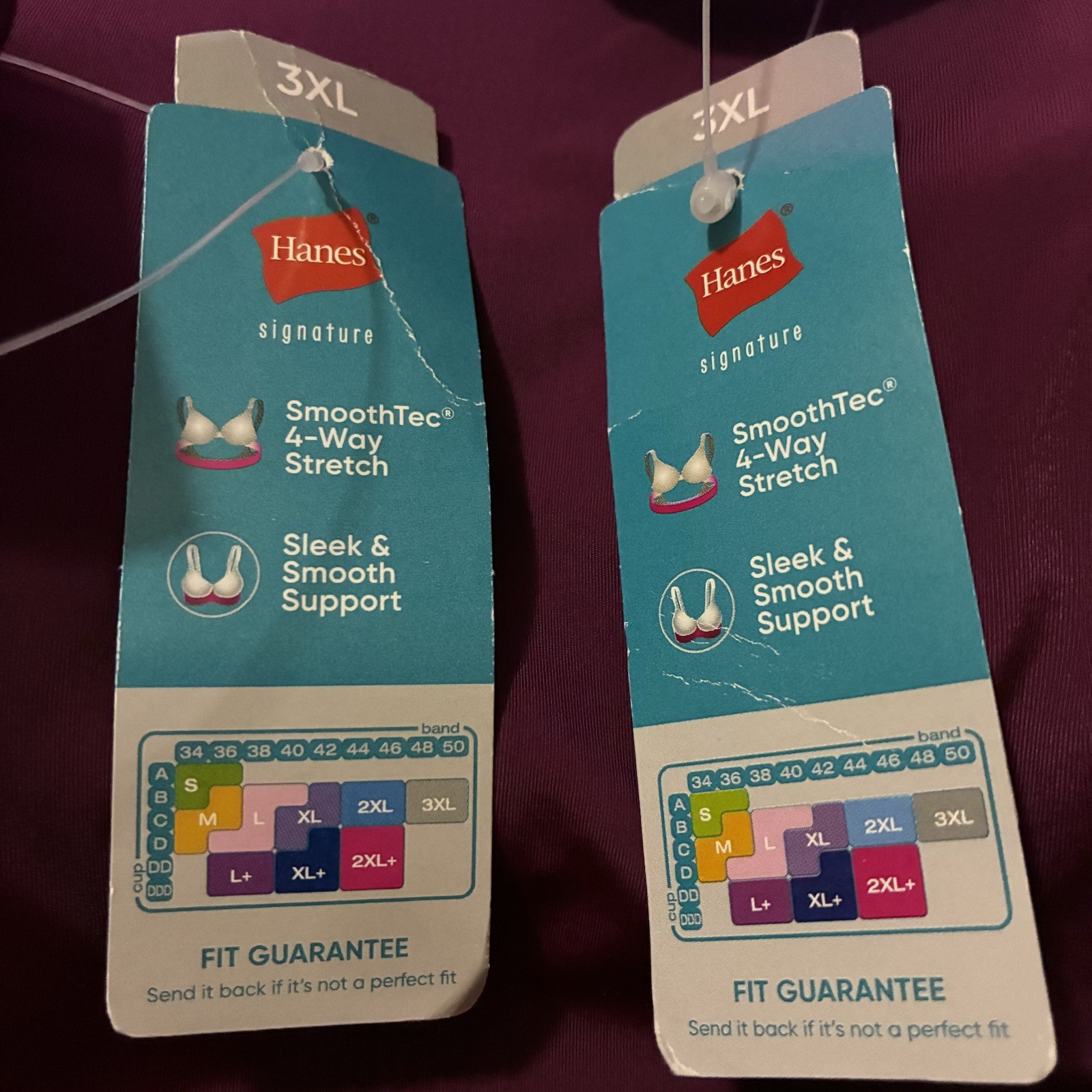 Hanes Signature Comfort SmoothTec Bra 3XL Galatic Red Soft Comfort Set of Two