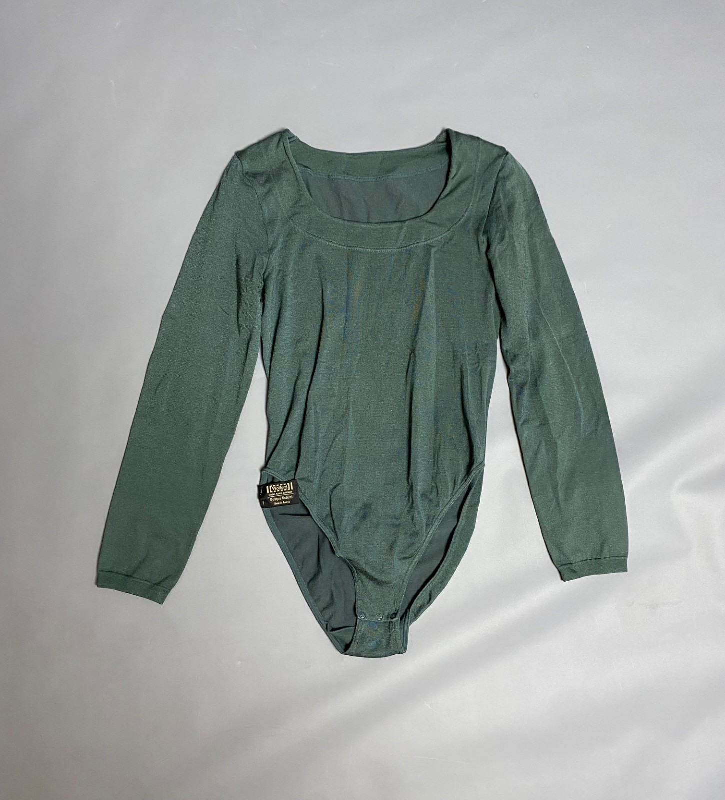 Wolford Opaque Naturel Bodysuit XS Green Long Sleeve Stretch Snap Closure Slim