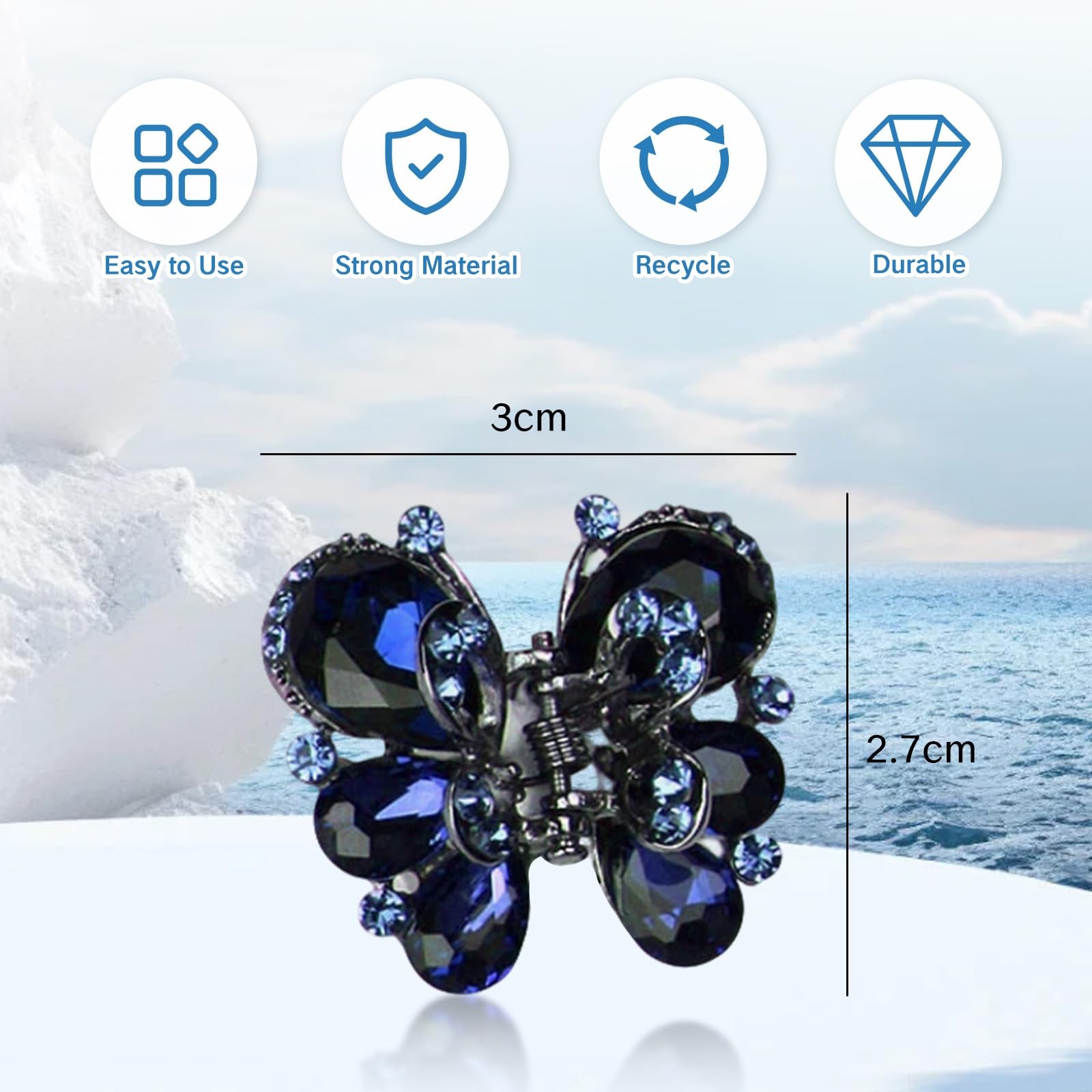 KMYZQDV 3Pcs Rhinestone Butterfly Hair Clips Mini Claw Clip for Assorted