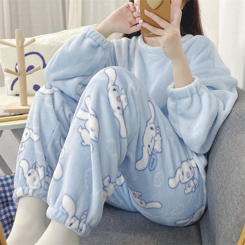 NEW!! Cute Cartoon Pajamas Kawaii Sanrioed My Melody Cinnamoroll Flannel Pullov