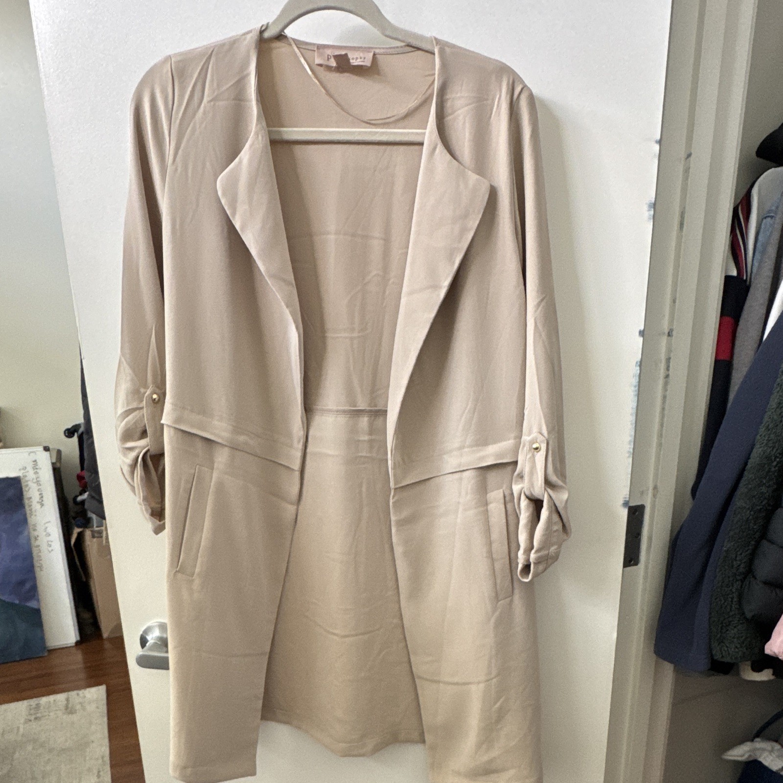 Philosophy Republic Clothing Beige Open Front Long Sleeve Mid-Length Duster S/P