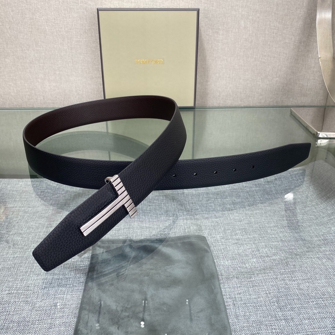 Authentic Tom Ford Reversible Leather T-Buckle Belt Luxury Designer Fashion