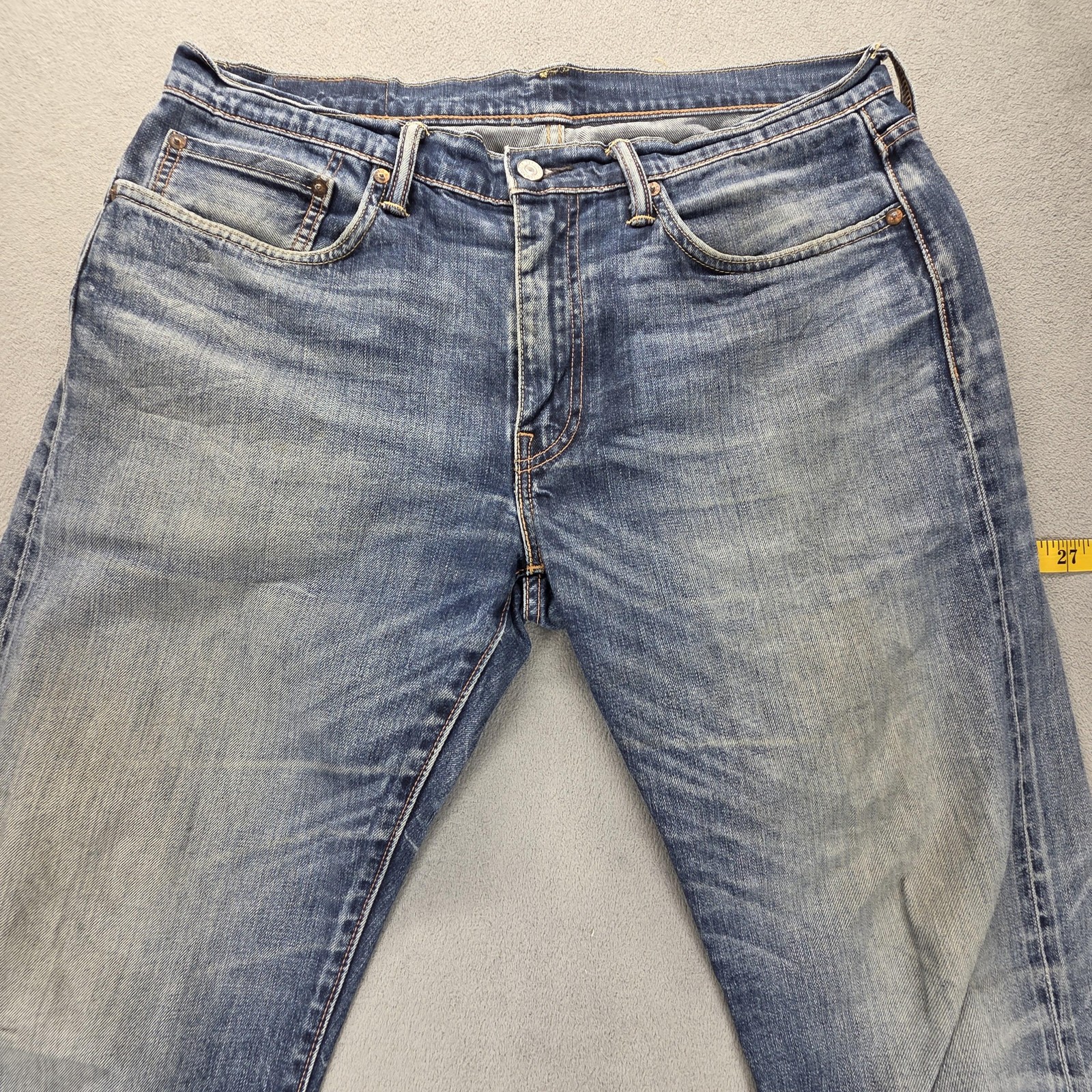 Levis 514 Jeans Mens Blue Selvedge Straight Whiskers Honeycomb Fits 36×34