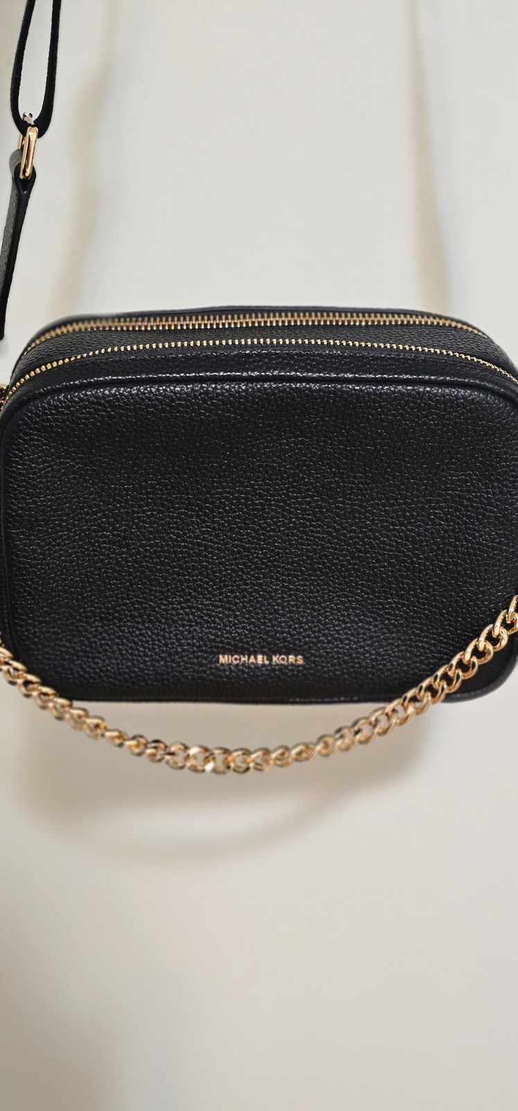 Michael Kors chain camera crossbody bag in black with gold hardware