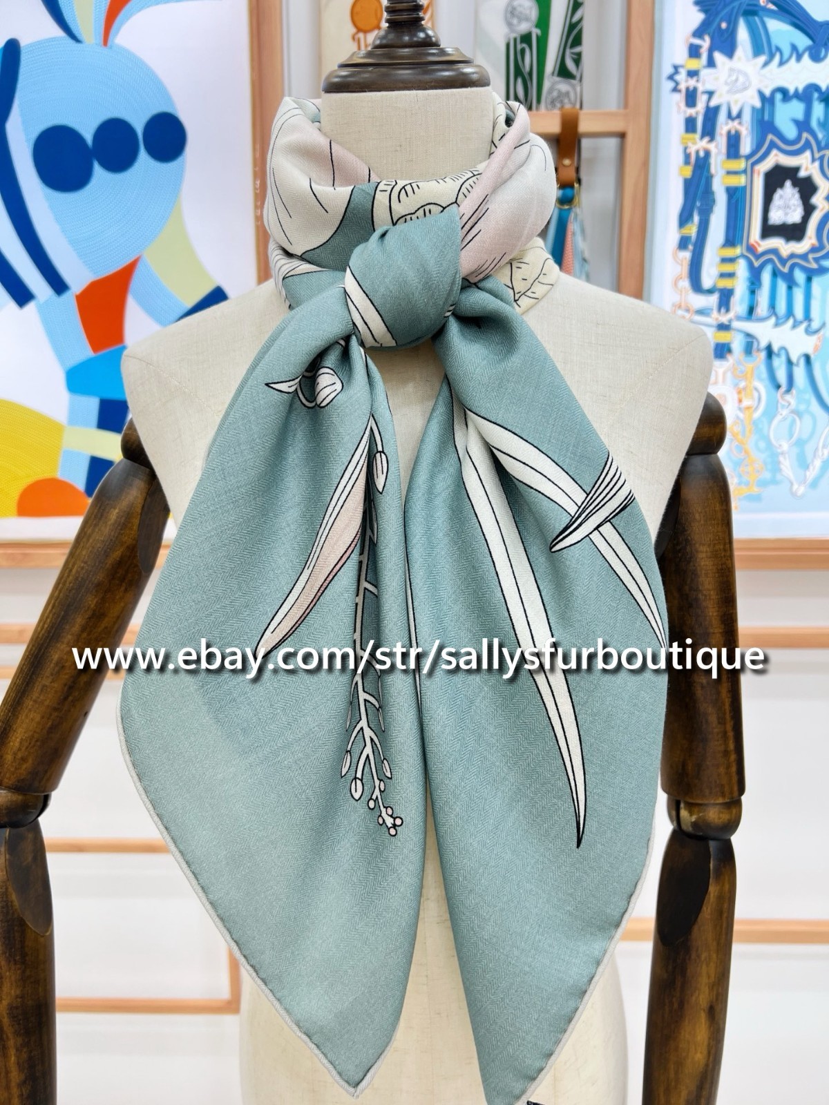 Sallys 70% Cashmere & 30% Silk Stole Flowers Print Double Face Scarf Shawl 53″