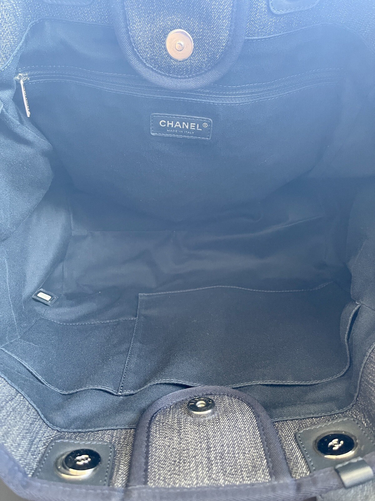 CHANEL Deauville Large Denim Tote Bag Navy Blue, Orange