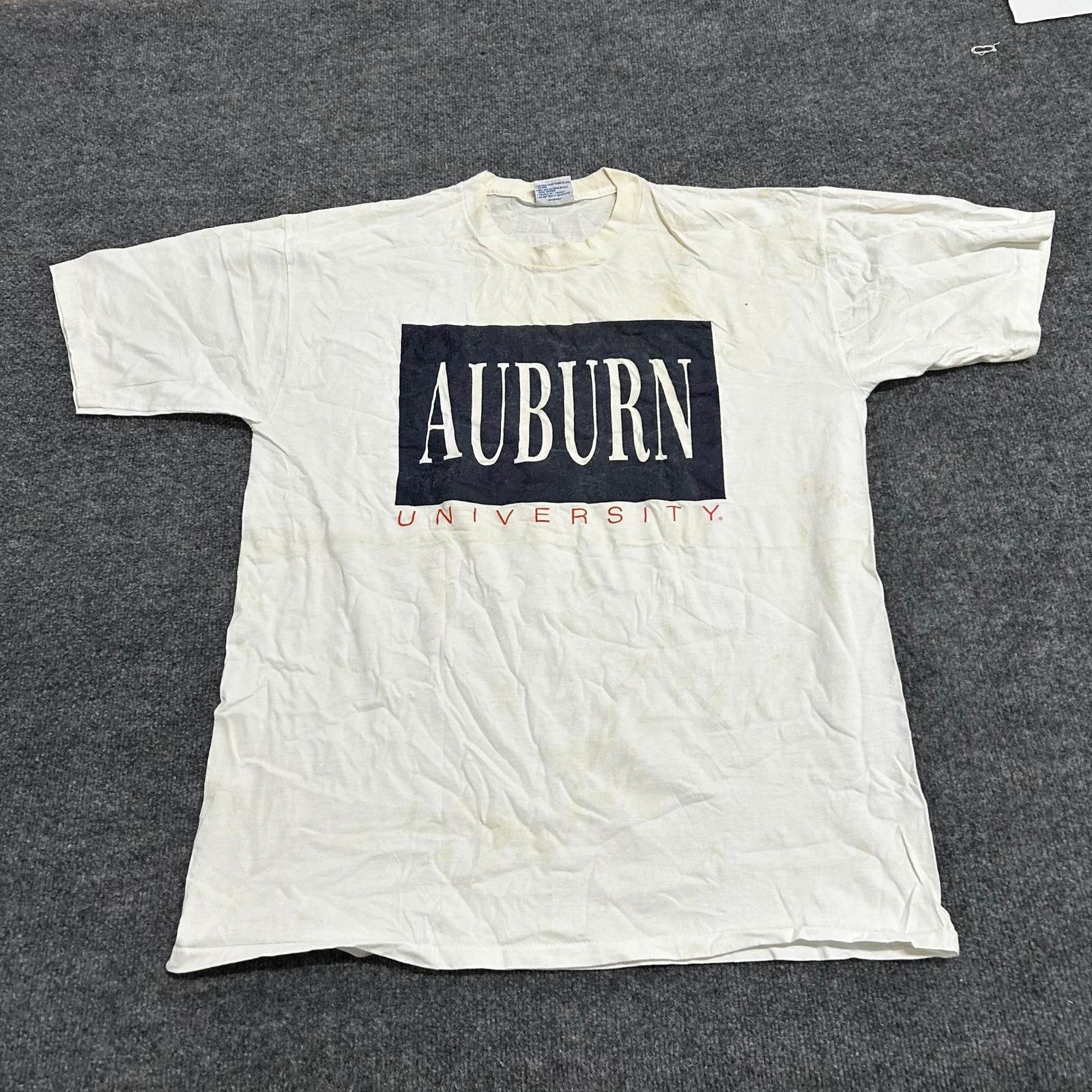 All Sport T-Shirt Mens XL White Auburn University Cotton Heavyweight Stained USA