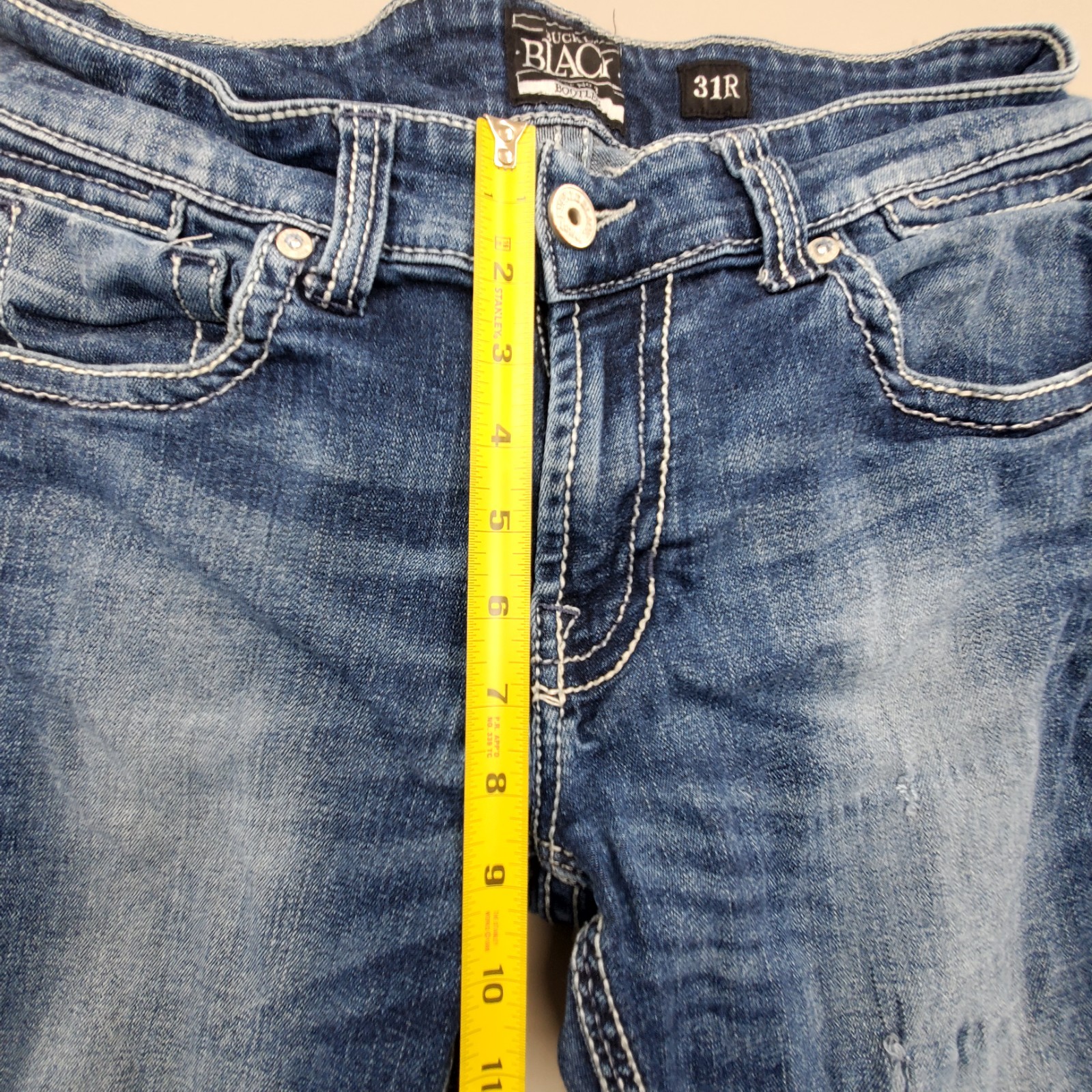 Buckle Black Bootcut Jeans 31R Fit No 3 Y2K Distressed Denim Contrast Stitching