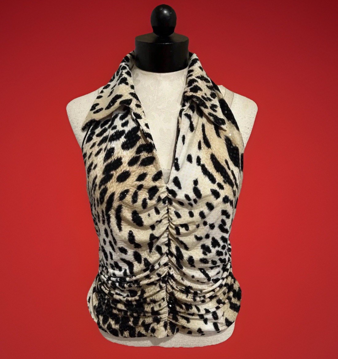 DESIGNER LEOPARD TOP! Rare 70s Vintage Ribkoff Animal Print Sleeveless Shirt, 12