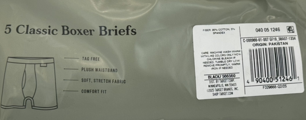 Goodfellow & Co Men’s Boxer Briefs 5 Pack Black Cotton Stretch New Large 36-38