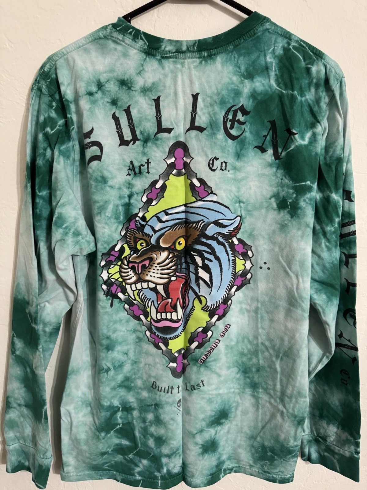 Sullen Men’s M Green/White Tie-Dye Tiger Graphic Logo Long Sleeve Crew Tee