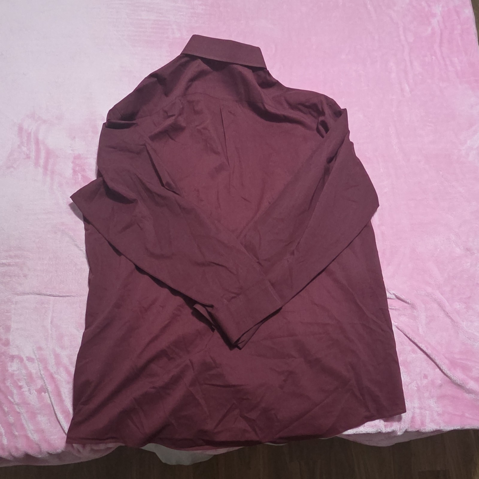 Stafford Easy Care Broadcloth Dress Shirt Burgundy Solid 17.5 34/35 Regular