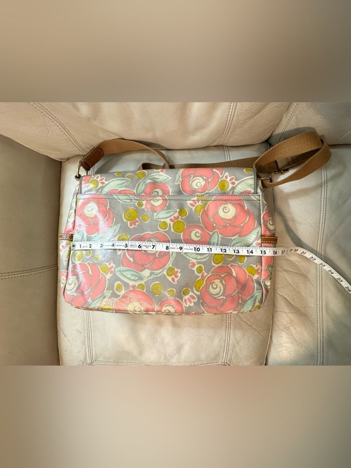 Fossil Messenger Bag Crossbody Coated Canvas Leather Trim Floral