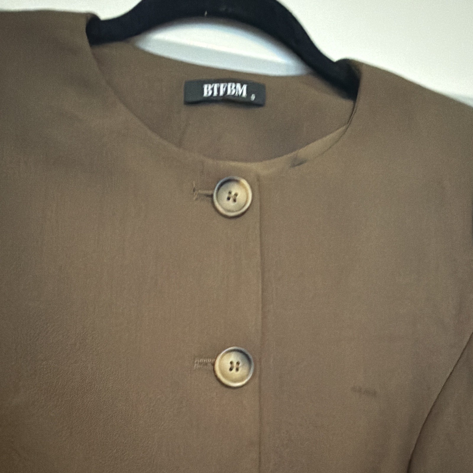 BTFBM Brown Collarless Button-Front Blazer Jacket | Women’s Cardigan Coat