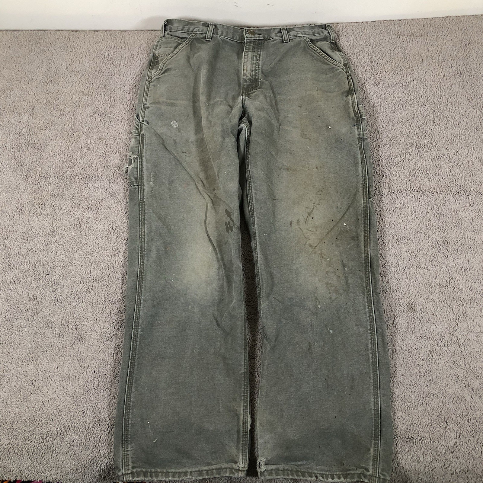 Vintage Carhartt Canvas Carpenter Pants 32×30 B11 MOS Green Workwear Cargo