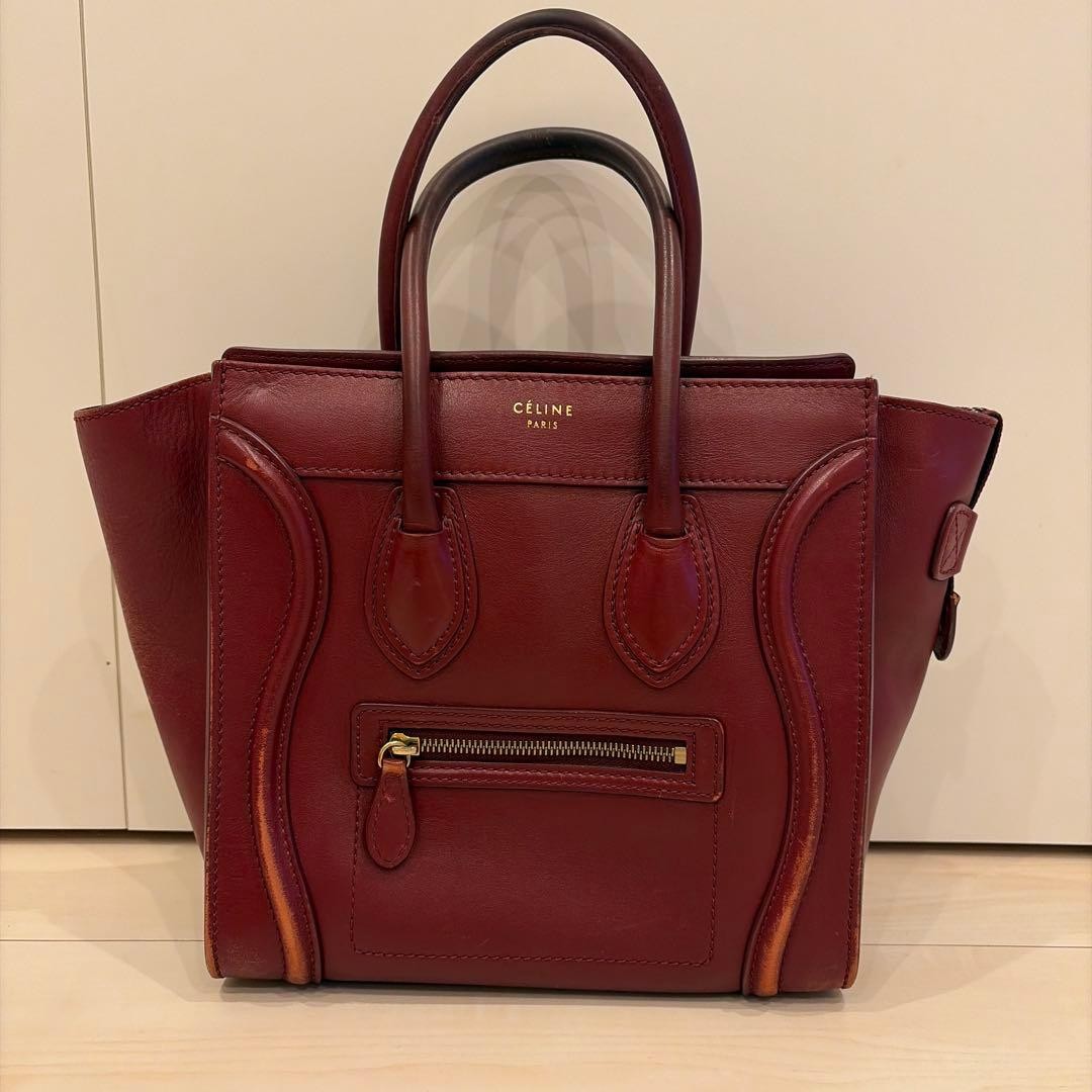 CELINE Luggage Micro Shopper Handbag Tote bag Red Leather Women’s Auth