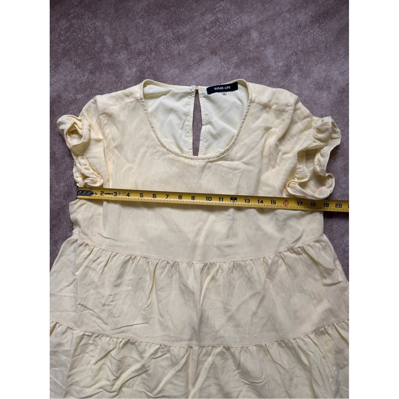 Sugar Lips Yellow Babydoll Mini Dress Tiered Ruffle Cottagecore Size Large