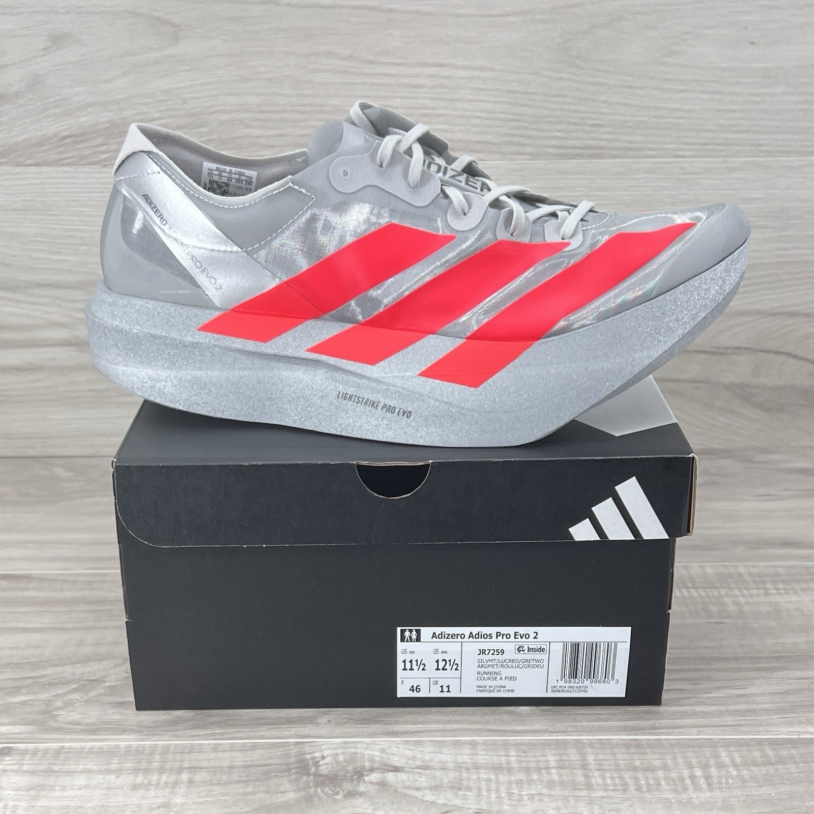 Size 11.5 – adidas Adizero Adios Pro Evo 2 Silver JR7259 Brand New DS