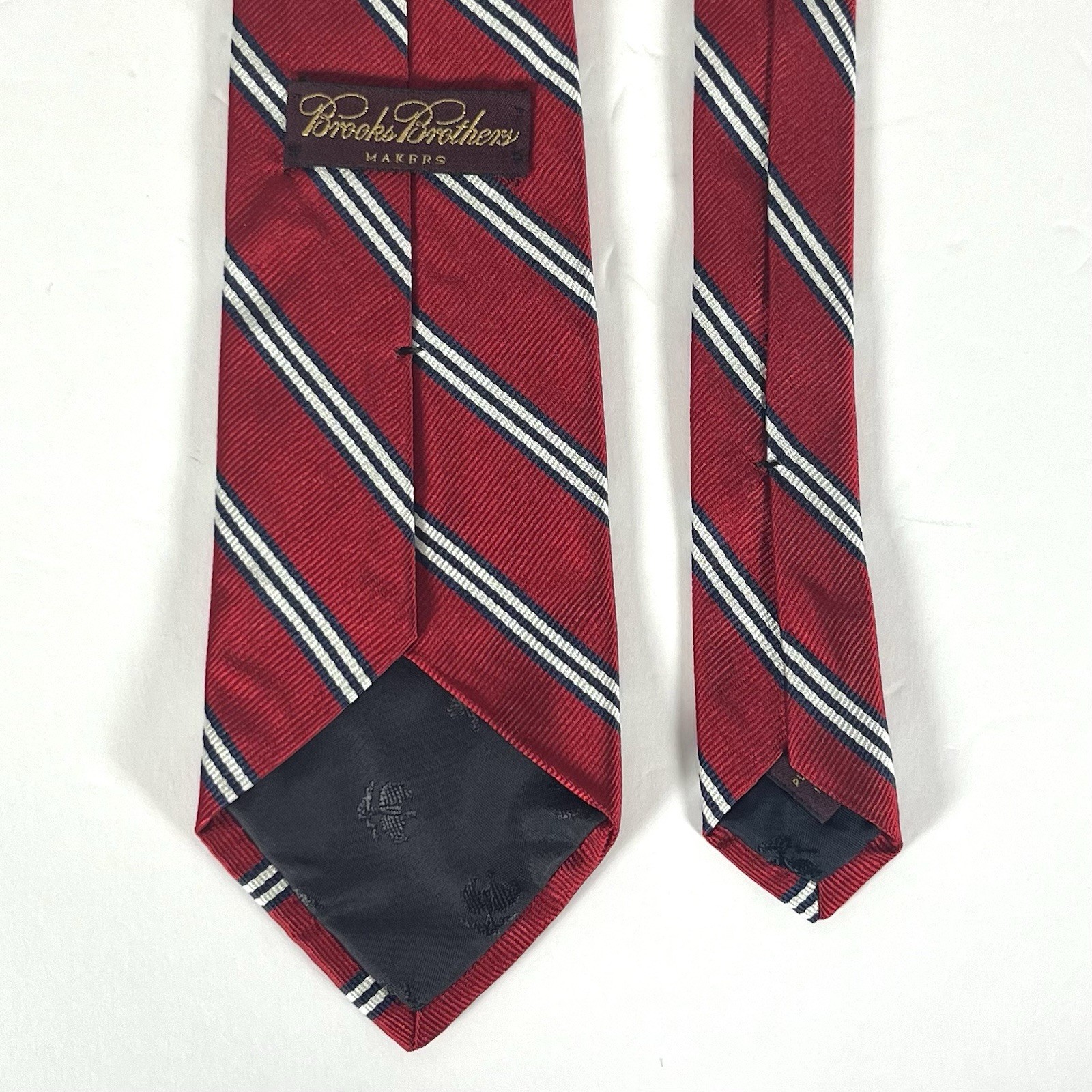 Brooks Brothers Makers 100% Silk Men/Youth Neck Tie Red/Navy/White Repp 3 1/8”