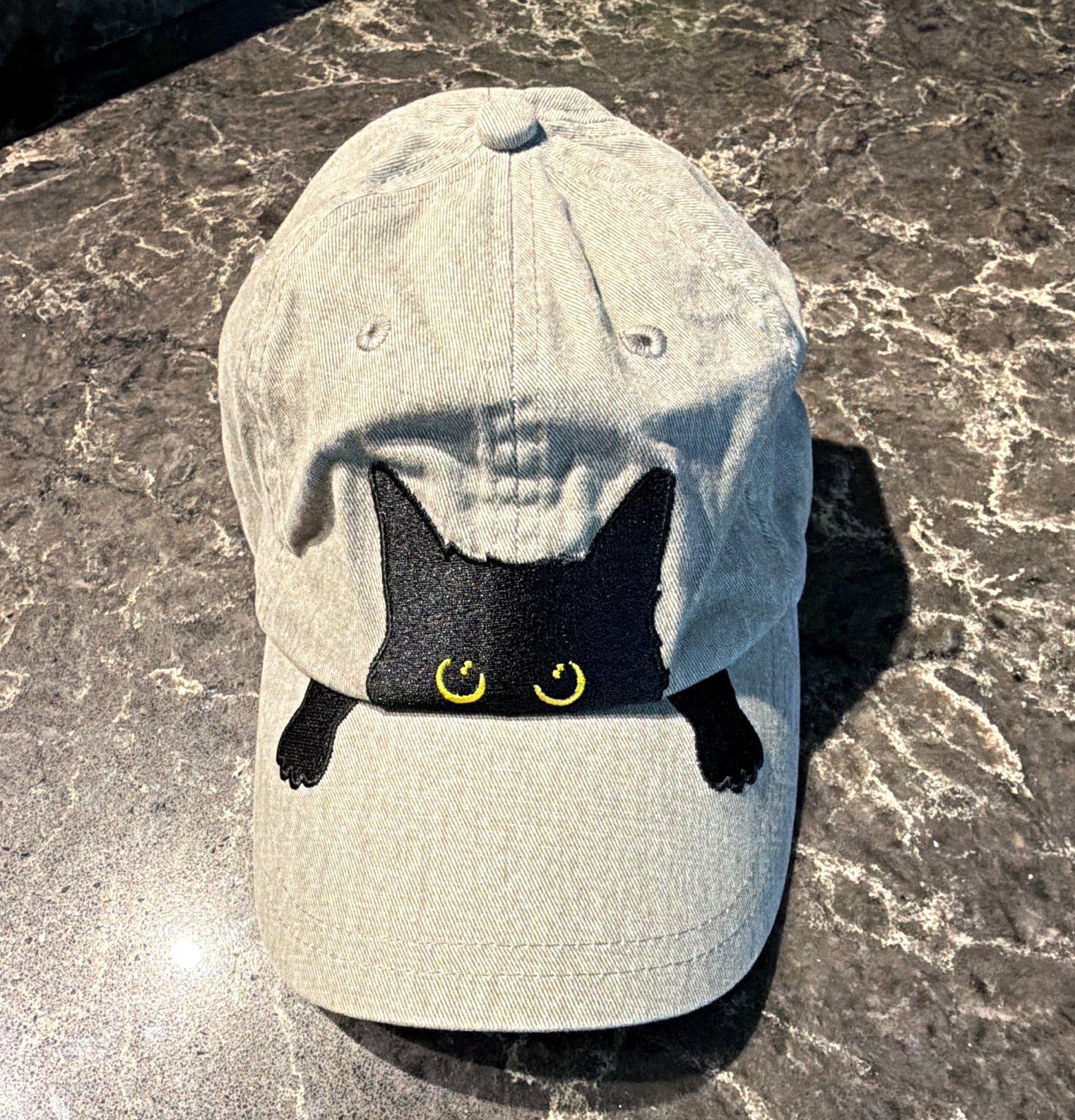 Gray/Black Baseball Cap Black Cat Embroidered Patch Unisex One Size Adjustable