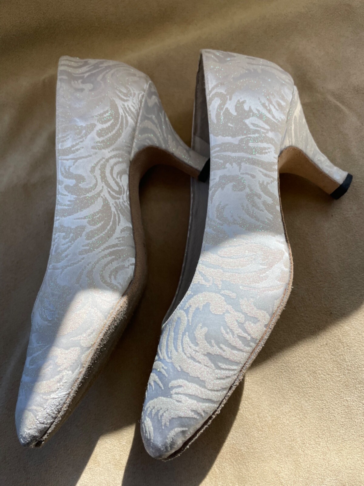 White Silk Damask Bridal or Ballroom or Theatre Dance Shoes by “Celebrity”