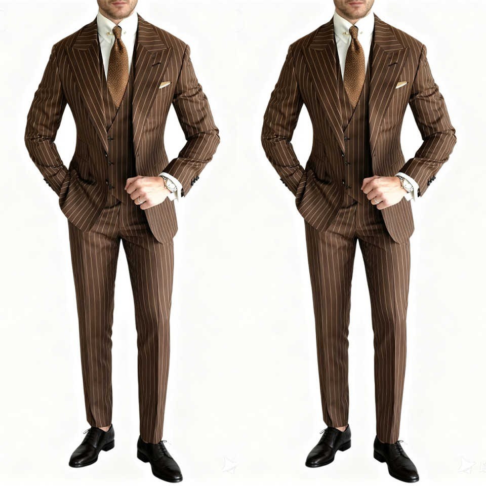 Business Striped Men Suits Prom Formal Groom Slim Notch Lapel Single Breasted