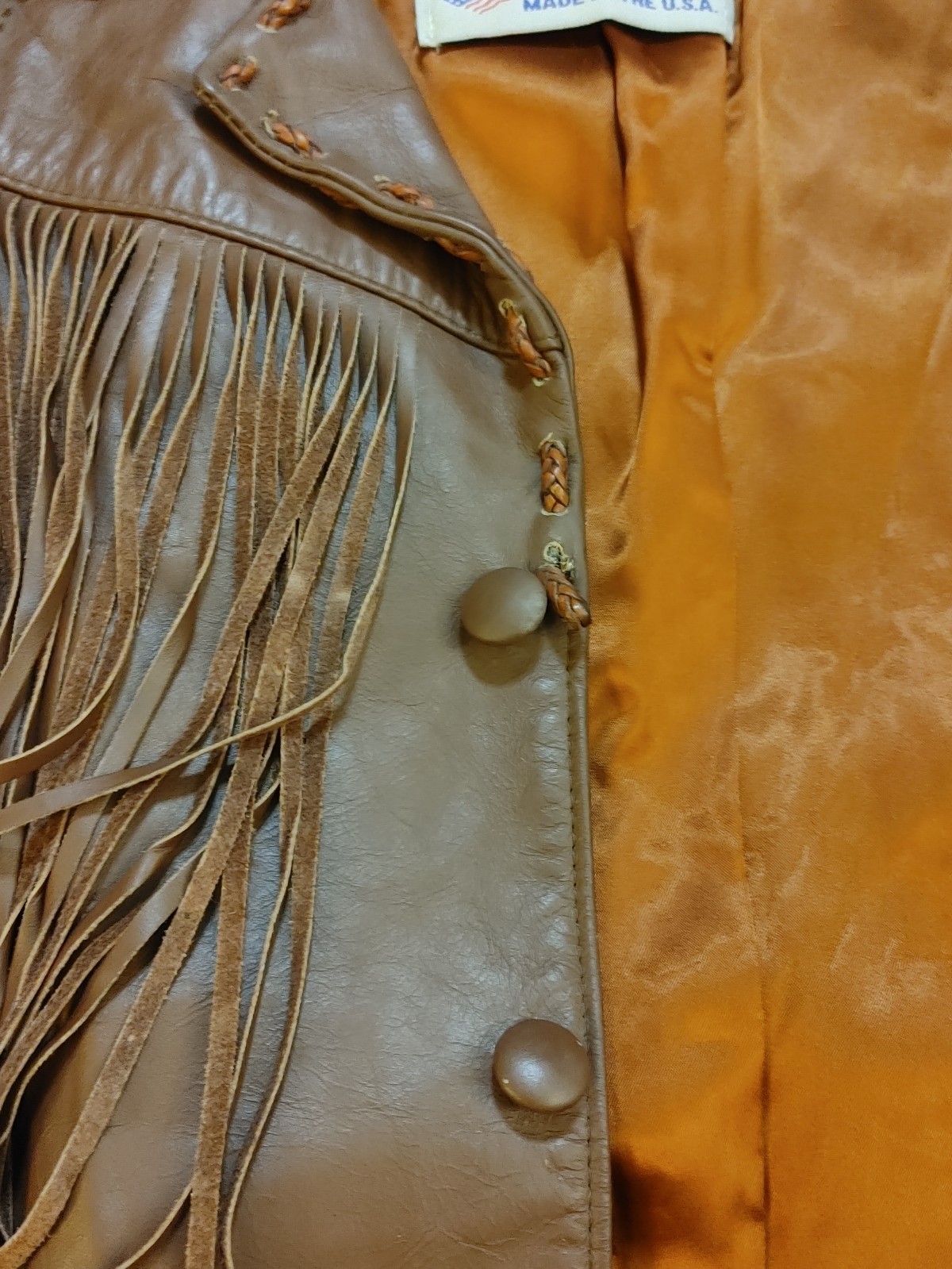 Vintage 70s Lariat Leather Fringe Jacket Beaded Western Cowboy Hippie Ranch USA