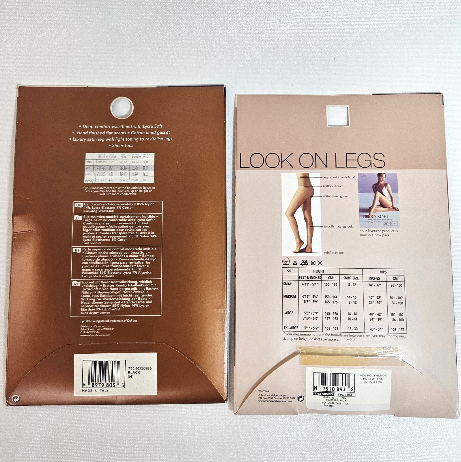 2 MARKS & SPENCER Invisible Shaper & Ultra 3D Tights Pantyhose Black/Tan MEDIUM