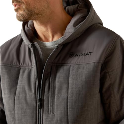 10062676 ARIAT MENS CRIUS HOODED INSULATED JACKET – SIZE: MEN L – GRAY HEATHER