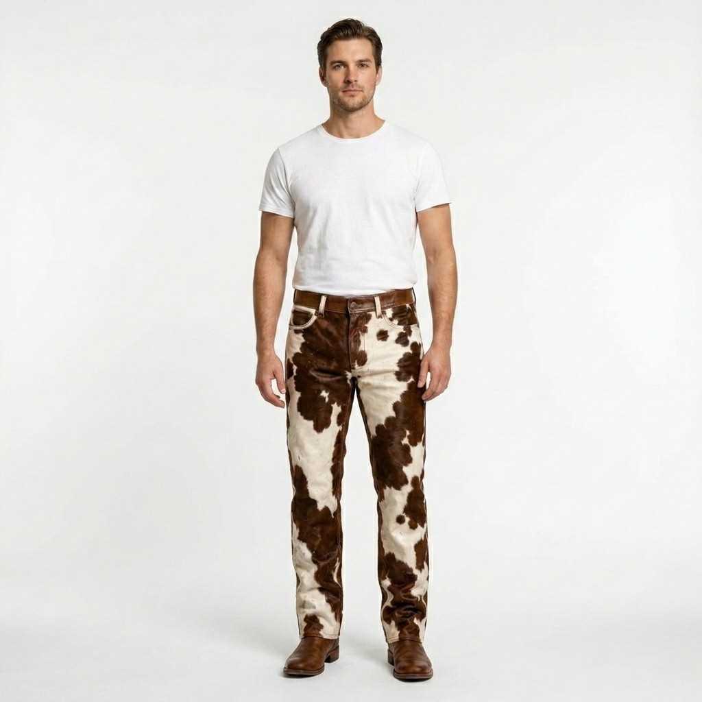 Men’s Genuine Hair-On Cowhide Pants – Western Style Leather Wear