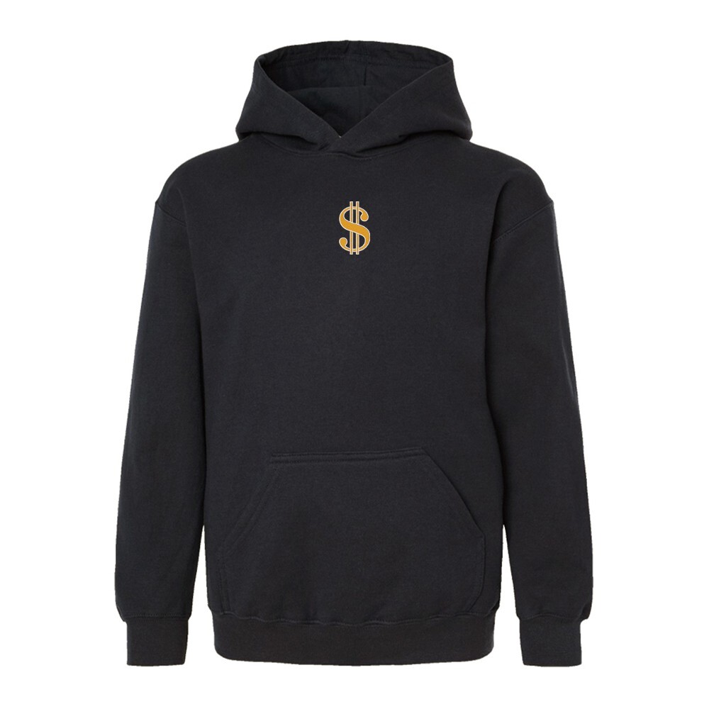 Dollar sign $ embroidered pullover sweat hoodie, custom embroidery hoodie