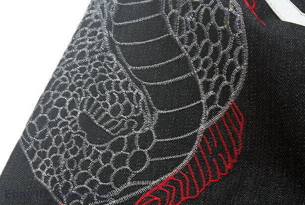 Mens Jeans Shorts Denim Pants Hip-Hop Embroidery Snake Black W30-W46