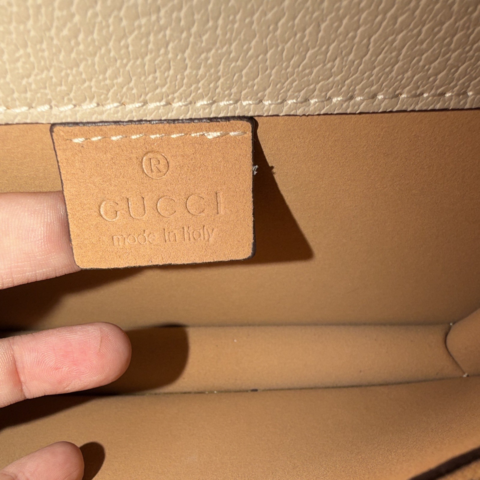 Gucci GG Pattern Beige Small Shoulder Bag with Silver Chain Strap Snap Closure