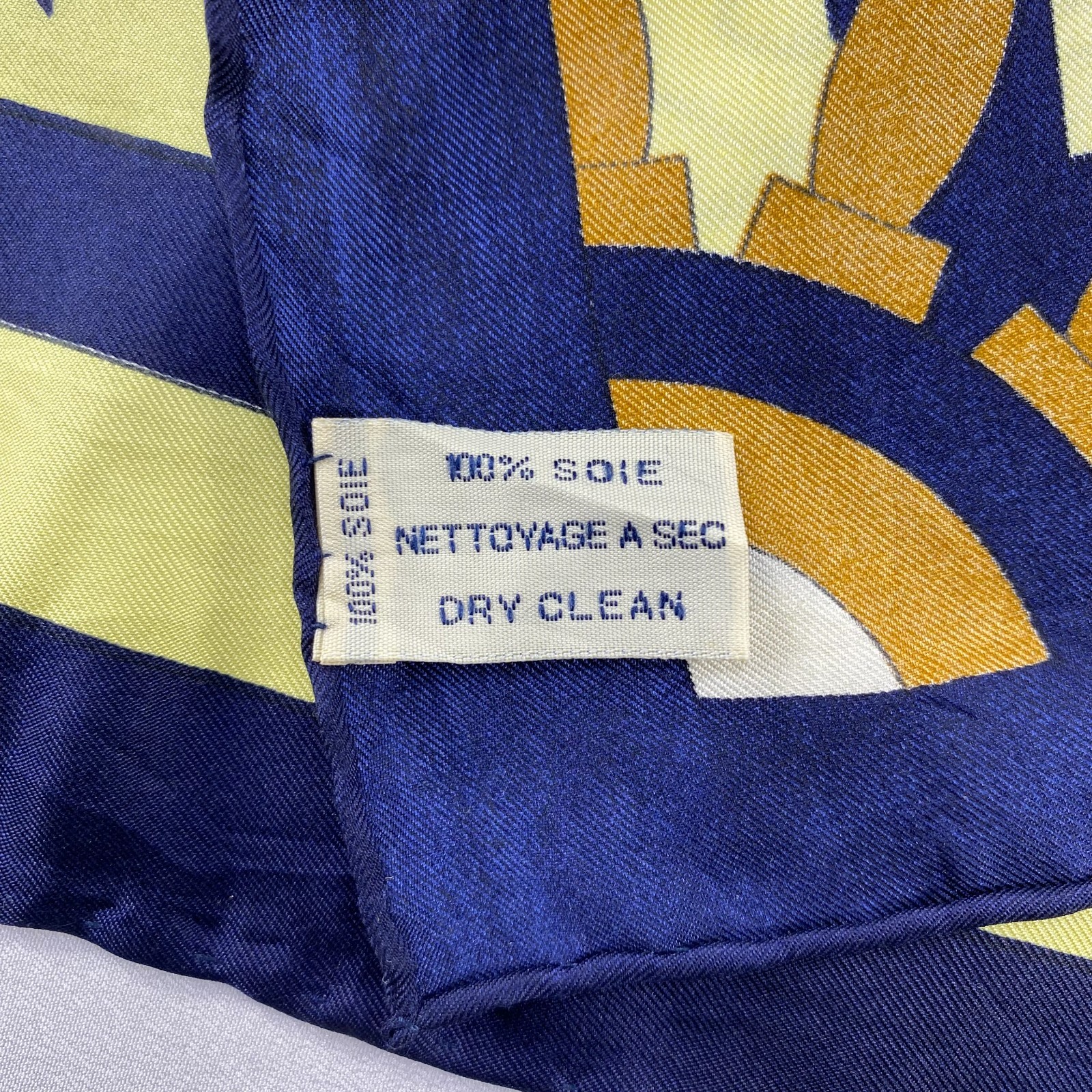 Vintage Les Deux Ancres Nautical Silk Scarf Marine Compass Anchor Navy Yellow