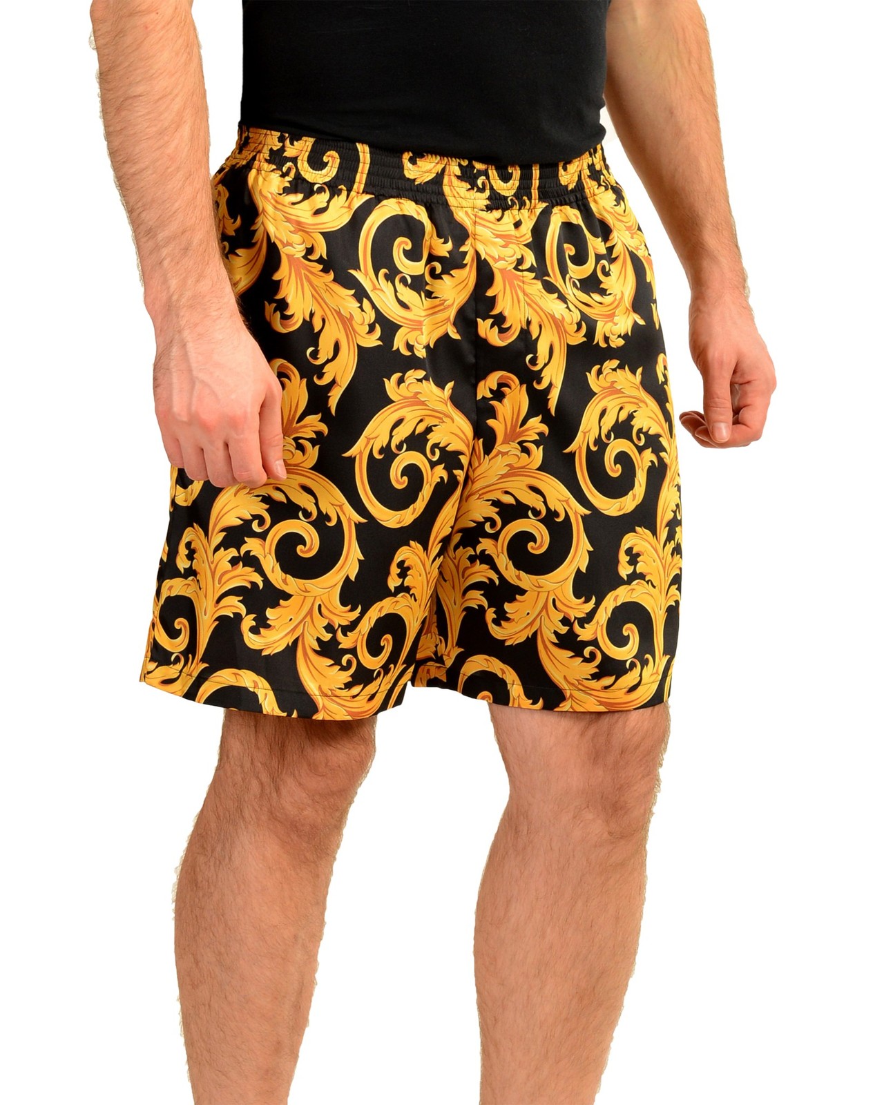 Versace Men’s Barocco Print Black & Gold Casual Shorts US 38 IT 54