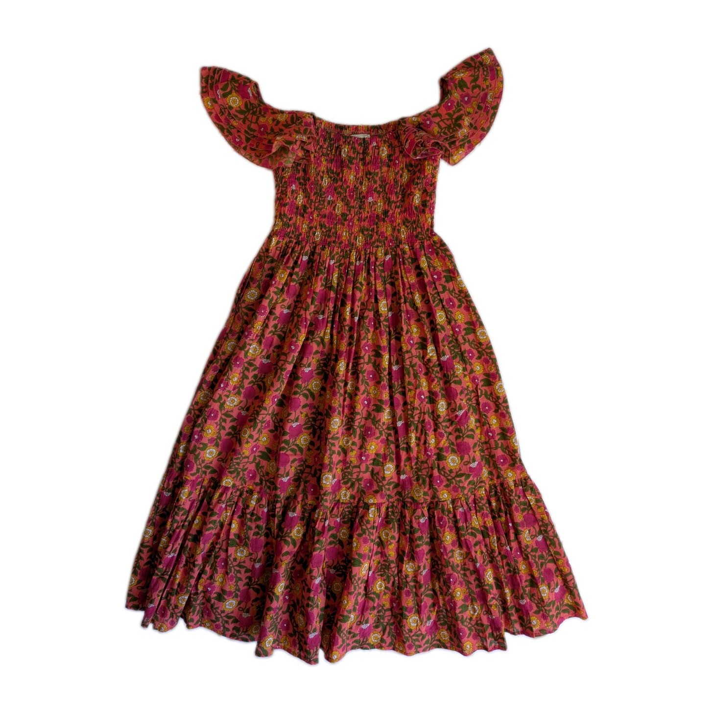 Mille Resort & Travel Size S Olympia Dress 100% Cotton Midi Pink Floral Print