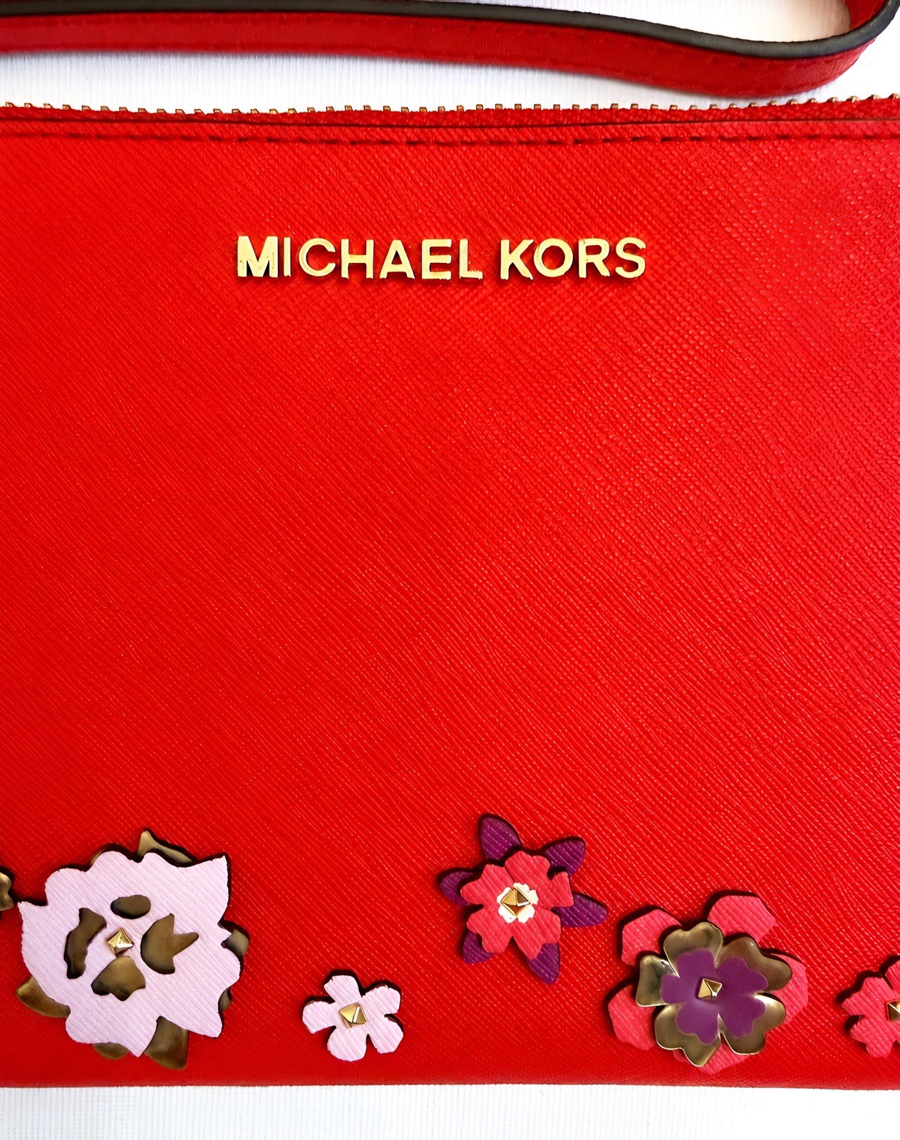 Michael Kors Jet Set Travel Floral Wristlet Clutch Wallet Red NWOT Leather