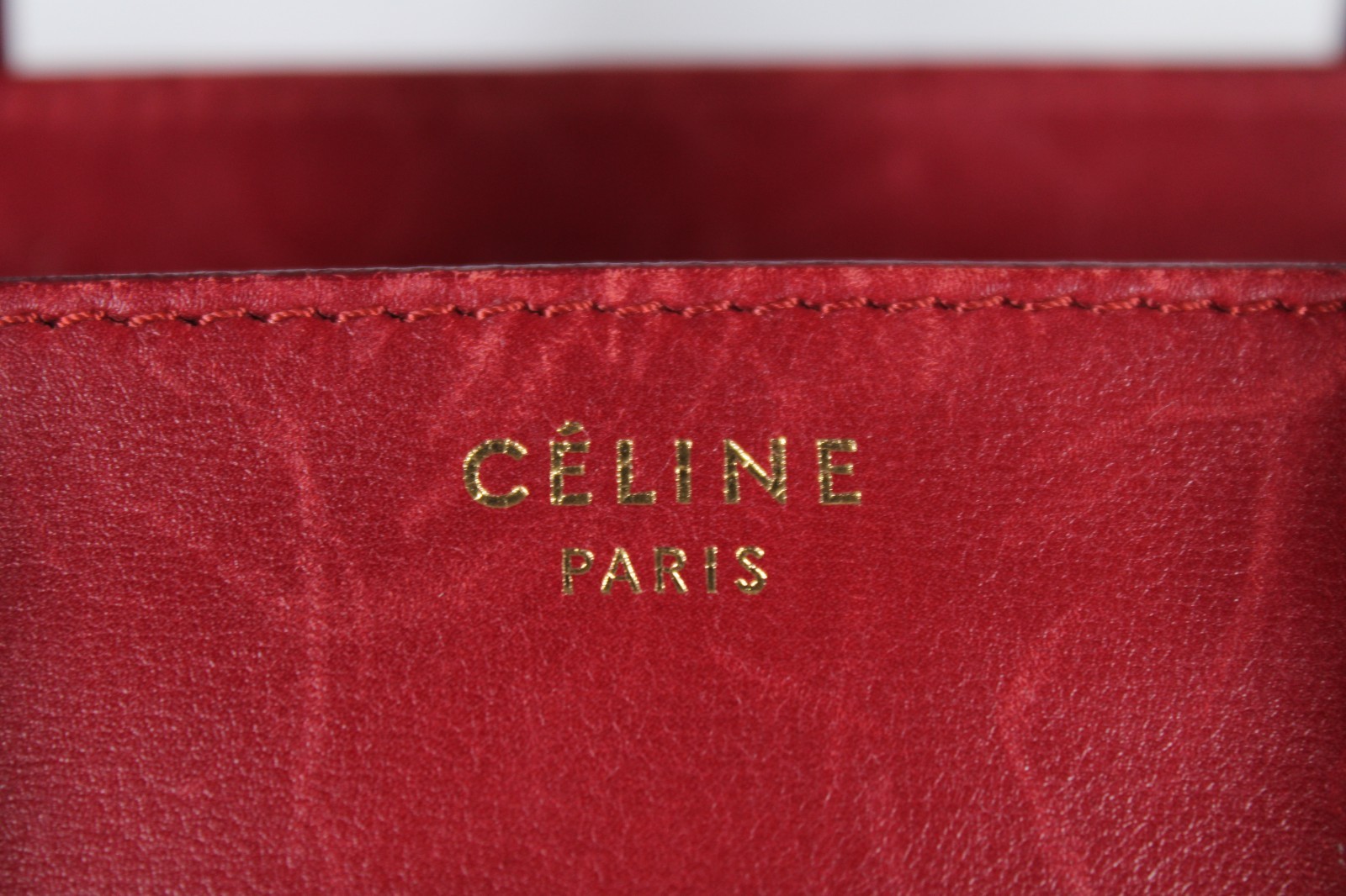 CELINE Carmine Red Leather Zip-Top MINI LUGGAGE Large Tote Bag