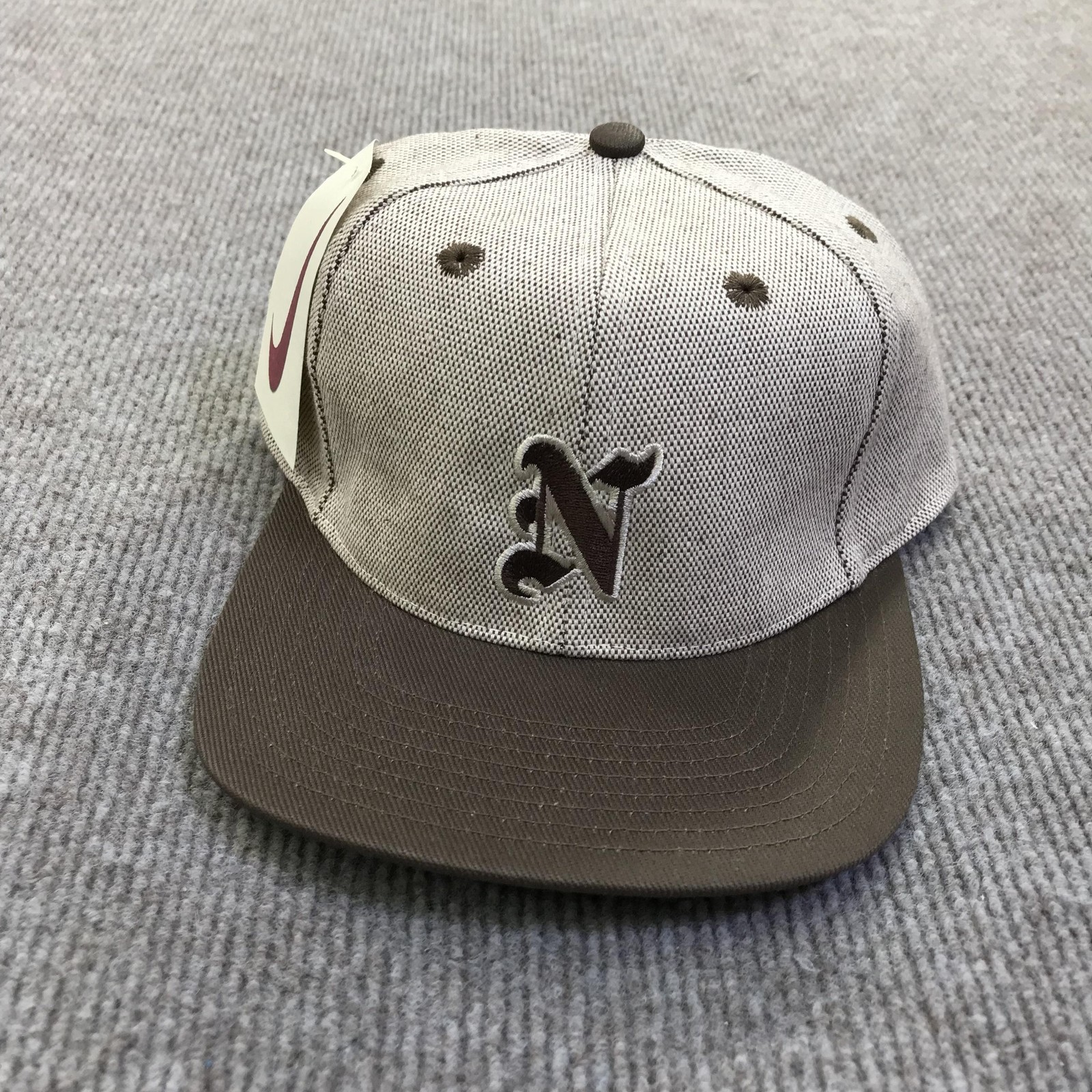 Vintage Nike Hat Cap Fitted Mens L Brown Tan Twill N Logo Baseball Cotton M/L