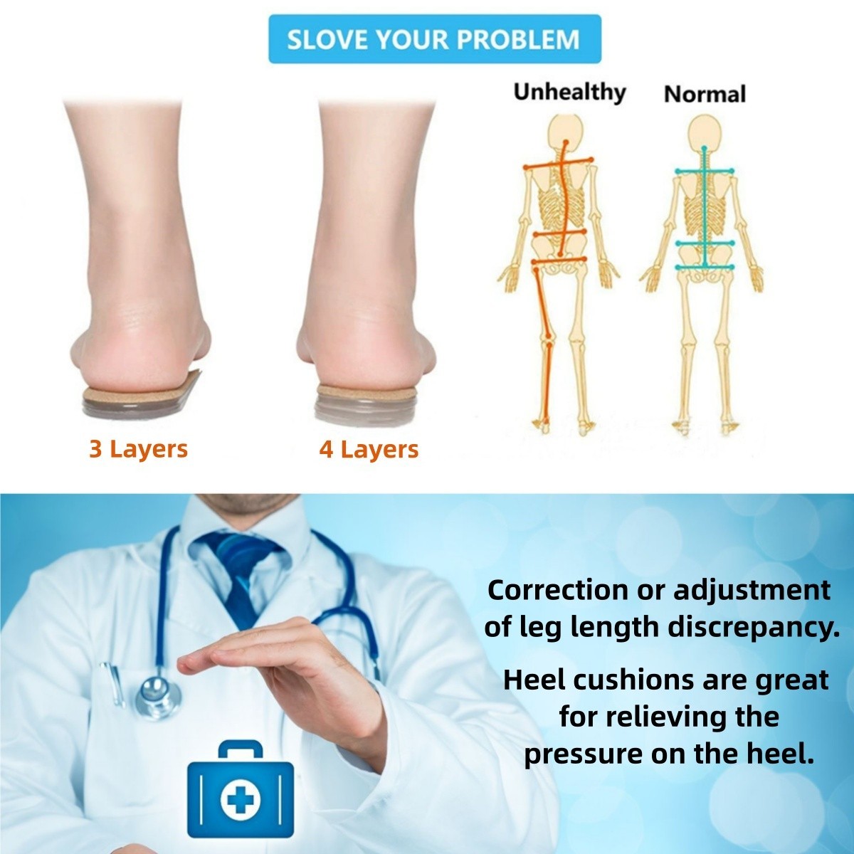 Universal Gel Height Increase Insoles Invisible Shoe Lifts Inserts Elastic Shock