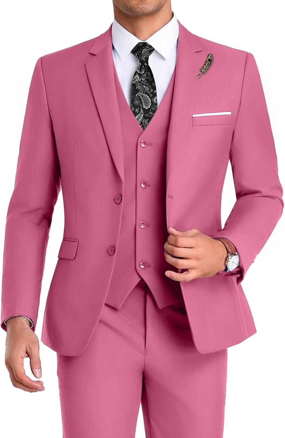 Men’s Slim Fit 3Piece Suit Tuxedo Set Wedding Prom Business Jacket Vest Pant Tie