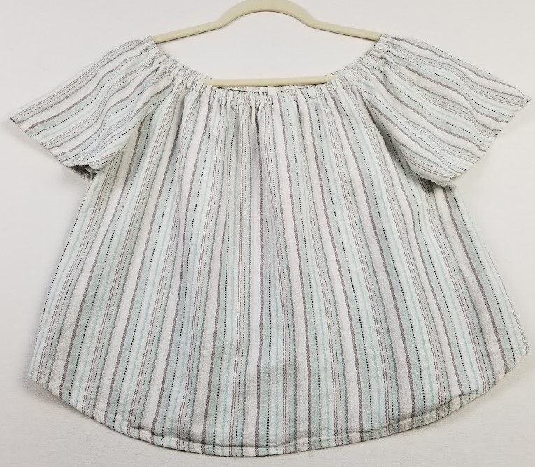 Lime n Chili Blouse Women’s Large L Striped Short Sleeve Off the Shoulder Woven